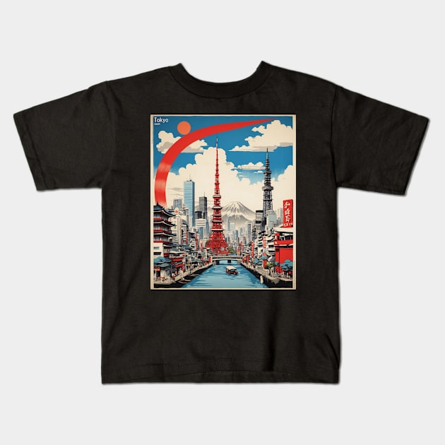 Tokyo Japan Vintage Poster Tourism 4 Kids T-Shirt by TravelersGems